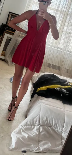 Elegant Red Halter Dress thumbnail 4