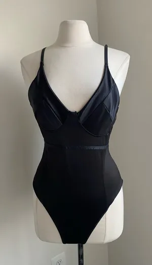 Satin One-Piece Bodysuit Womens Sz Large Black thumbnail 1
