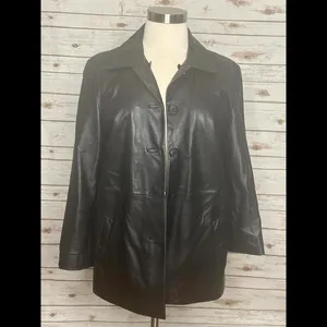 London Fog mob wife black leather jacket Size Large thumbnail 2
