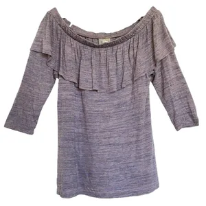 Anthropologie Dolan Charla Heather Off Shoulder Ruffled Neckline Top Med thumbnail 2