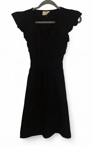 Universal Thread Black Solid Ruffle Flutter Sleeve V-Neck Fit & Flare Dress XS thumbnail 1