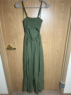 Flying Tomato Size S Pinstripe Tie Front Keyhole Back Strap Wide Leg Jumpsuit thumbnail 3