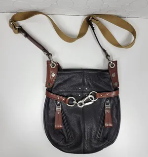 Vintage B Makowsky Pebbled Leather Crossbody Womens Black Bridle Buckle Logo thumbnail 1