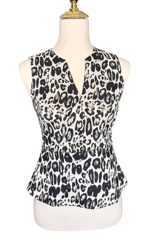 Ann‎ Taylor Petite Leopard Print Peplum Top Metallic Silver Sleeveless 00P thumbnail 1