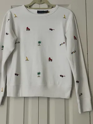 Polo by Ralph Lauren White Crewneck Sweater with Colorful Embroidered Icons thumbnail 1
