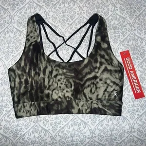 NWT Good American wild night bra sports bra strappy back animal print green ￼siz thumbnail 4