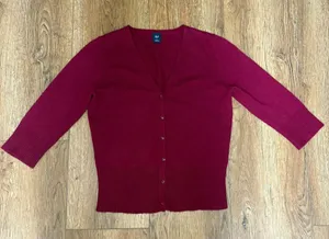 VTG y2k Gap Burgundy Wool Angora Cashmere 3/4‎ Sleeve Cardigan Sweater Small thumbnail 1
