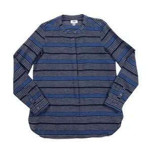 Old Navy Blue Linen Blend Long‎ Sleeve Striped Blouse Size Small thumbnail 1