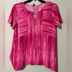 Sami & Jo size medium womens fuchsia short sleeve blouse lightweight stretchy thumbnail 11