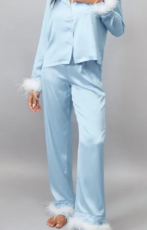 Nasty Gal Something blue embroidered feather pajama set, worn once thumbnail 3