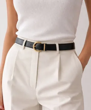 Zara 100% Leather Elegant Black Belt with Gold Buckle thumbnail 1