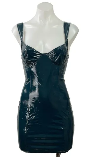 Oh Polly Blue Patent Faux Leather Sleeveless Bustier Cami Mini Bodycon Dress 2 thumbnail 1
