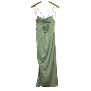 Zara‎ Women Linen Blend L Maxi Dress Ruched Side Slit Bodycon Strappy Sleeveless thumbnail 2