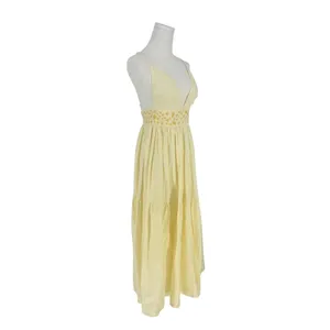 Fanm Mon NWT Ruzgar Light Yellow Embroidered Cotton Maxi Dress‎ XS thumbnail 6
