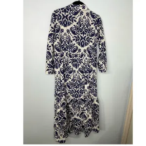 Zara Cotton Shirt Midi Dress Small Blue White Damask Floral Breezy Light thumbnail 3
