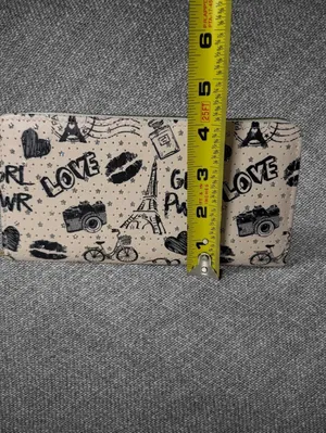 Paris Eiffel Tower Double Zip Wallet Beige Black thumbnail 6