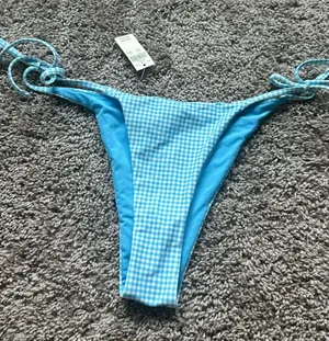 aerie Blue Gingham Tie-Side Bikini Bottoms thumbnail 1
