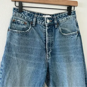 ZARA Size 4 High Rise Ripped Straight Denim Blue Jeans Distressed 100% Cotton thumbnail 3