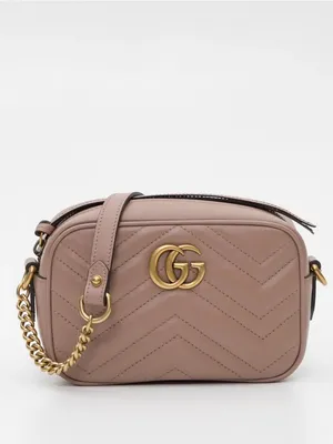 Like New! Gucci GG Marmont 2.0 Lion Trap Chevron Handbag Dusty Pink thumbnail 2