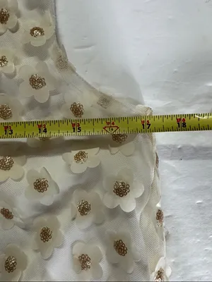 Lili Sidonio cream sheer overlay 3D daisy metallic gold S Mini Dress sleeveless thumbnail 10