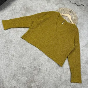Free People Finders Keepers Sweater Boucle Knit V-Neck Slouchy Boho Moss Green M thumbnail 4