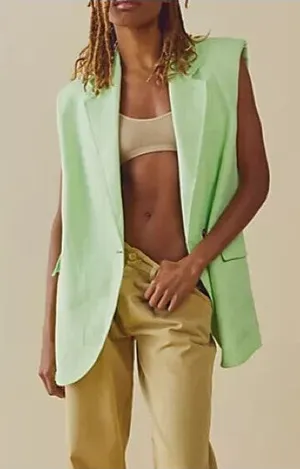 Free People NWOT 100% Linen Vest Green Light Lime Bright‎ Young Things Size M thumbnail 1