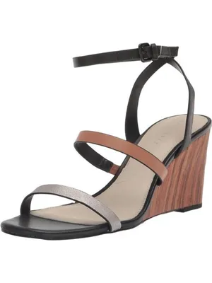 Sanctuary Black and Brown Strappy Block Heel Wedges thumbnail 3