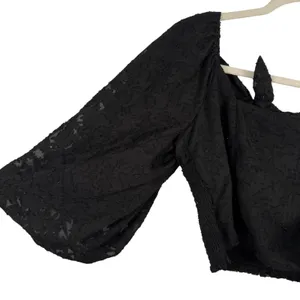 Mustard Seed Black Crop Smocked Blouse Balloon‎ Sleeve Witchygoth Womens Medium thumbnail 3