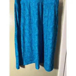Eddie Bauer Womens Sz Medium Pull-On A-Line Skirt Teal Blue Geometric Adjustable thumbnail 4