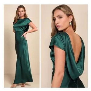 Lulus Captivating Presence Cowl Back Satin Maxi Dress small Green Formal NWT thumbnail 2