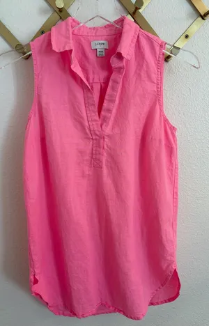 J. Crew Sleeveless Linen Blend V-Neck Top Pink XXS thumbnail 1