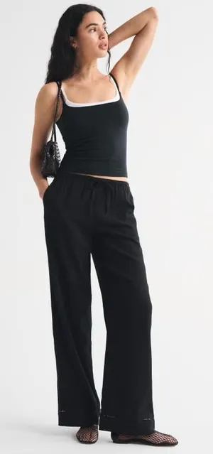 Abercrombie & Fitch Linen Blend Wide Leg Pull On Trouser Pants Size Large LONG thumbnail 1
