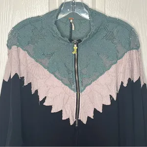 Free People Isla Pullover Oversized Sweatshirt Sz XL Quarter Zip Lace thumbnail 2