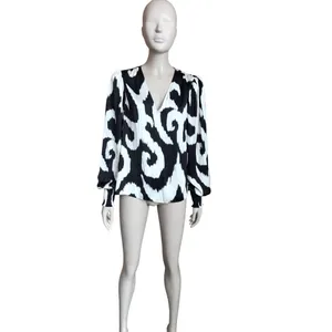 Express Black and White Patterned Blouse thumbnail 2