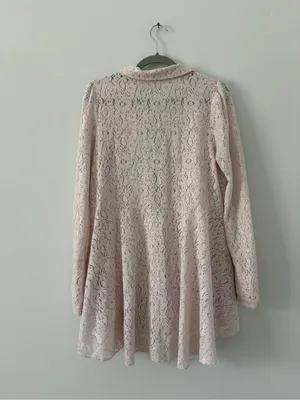 Free People Heather Lace Boho Romantic Long Sleeve Tunic Champagne Dream M thumbnail 4