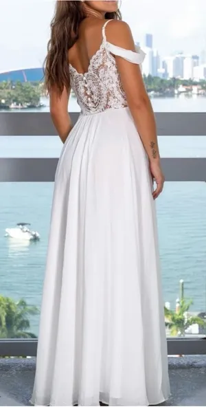 Soiéblu NWOT Off-Shoulder Wedding Dress with Thigh Slit size M thumbnail 1
