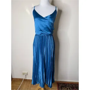 Halara Blue Silky Satin Wrap Front Pleated Skirt Midi Dress NWOT thumbnail 2