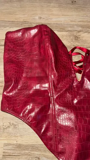 Faux red leather top thumbnail 3