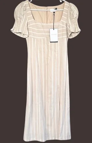 NWT Anthropologie En Saison Cecilia Puff Sleeve Linen Blend Mido Dress Size XS thumbnail 1