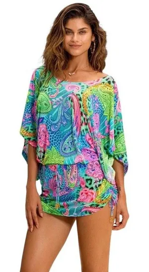 New Luli Fama SEAGLASS FANTASY South Beach Dress Multicolor Coverup Vibrant thumbnail 1