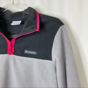 Columbia Gray 1/4 Zip Fleece Jacket Pink Detail 100% Polyester Womens Small thumbnail 2