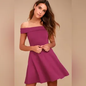 NWT Lulus Season of Fun Off-the-Shoulder Skater Dress in Magenta Size Small‎ thumbnail 11