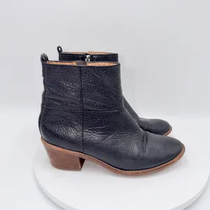 Madewell Womens Black Perrie Pebble Leather Bootie Zip Up Block Heel Size 7 thumbnail 2