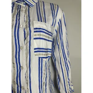 Cotélac Acoté Blue & Gold Striped Button Down Blouse French Designer Size XS/S‎ thumbnail 4