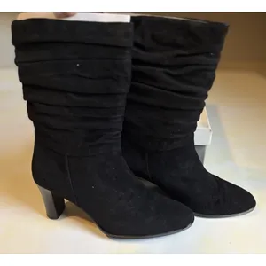 Worthington Tall Black Suede Leather Boots Side Zip‎ Heel Size 7.5M Pointed Toe thumbnail 1
