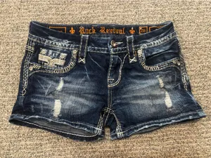 Rock Revival Raven Dark-Wash Bling Shorts thumbnail 1