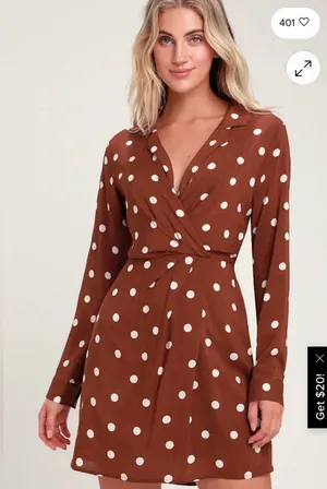 Lulu's Lush louicita rust brown polka dot surplice dress size medium thumbnail 1