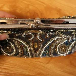 Vintage 90s Y2K Fashion Express Beaded Kiss Lock Clutch Womens Black Evening thumbnail 3