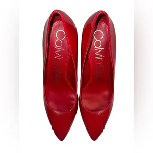 Calvin Klein • Bright Red Callia Pumps With 3 Inch Heels • Size 9 thumbnail 7