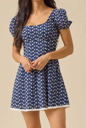 Altar’d State mini jesse Blue Embroidered Puff Sleeve Dress Cottagecore small thumbnail 1